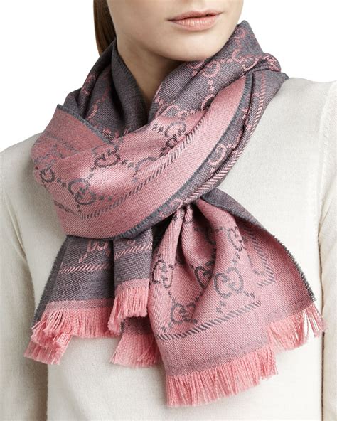 gucci logo print wool scarf graphite pink|authentic gucci scarves.